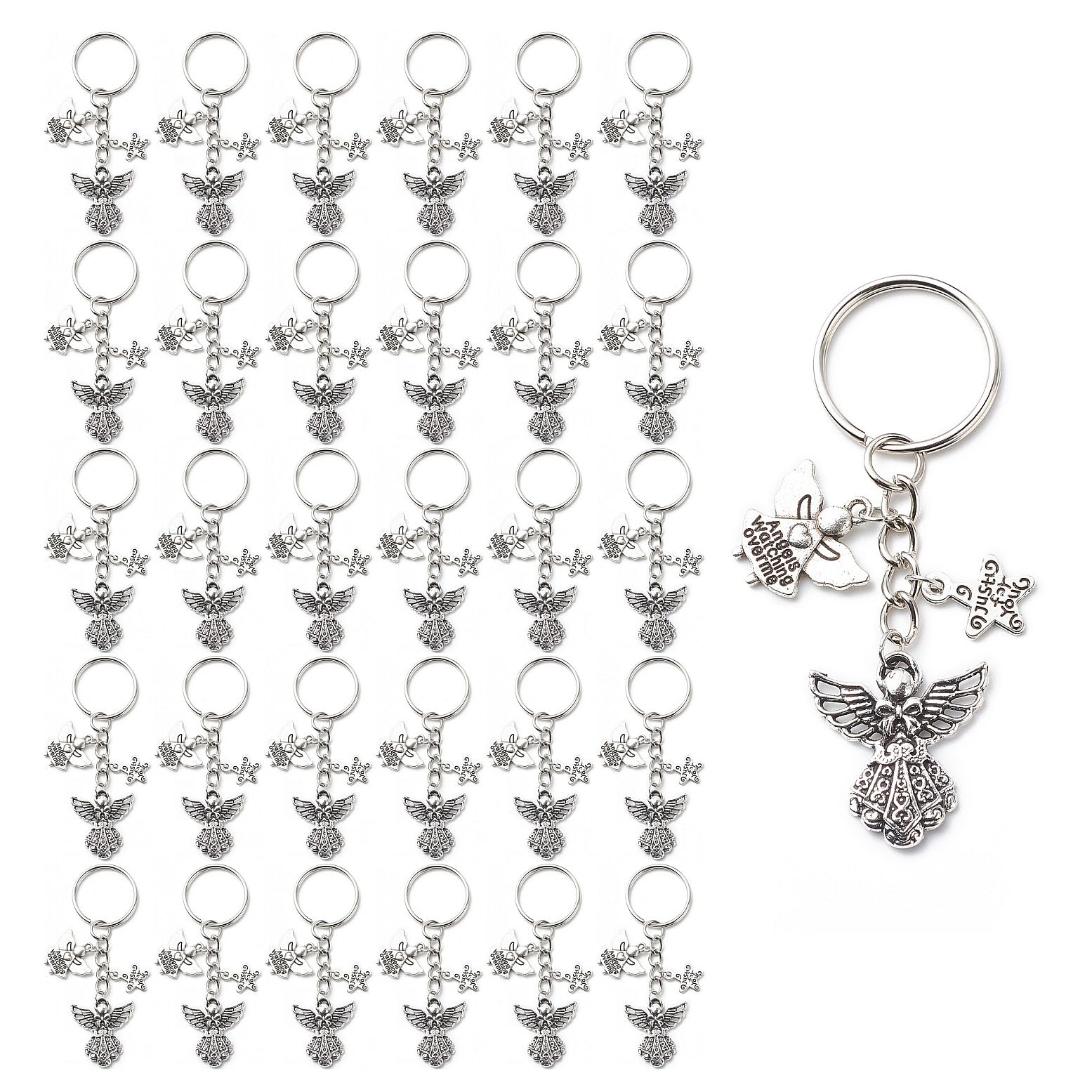 JZK 30x Guardian angel keyring keychains key charms for christening baby shower party holy communion baptism wedding angel gifts, funeral favours remembrance keepsake for guests