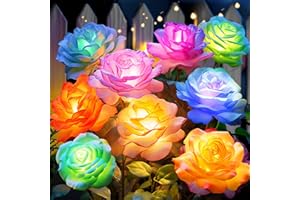 NESSTU Solar Rose Lights, Outdoor Decorative Garden Lights, 7-Color Changing Artificial LED Flowers Lights, Solar Powered Waterproof Rose Stakes for Yard, Patio, Pathway, and Holiday Décor - Set of 4