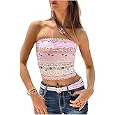 MakeMeChic Women's Floral Strapless Tube Crop Tops Backless Fitted Y2k Tank Bandeau