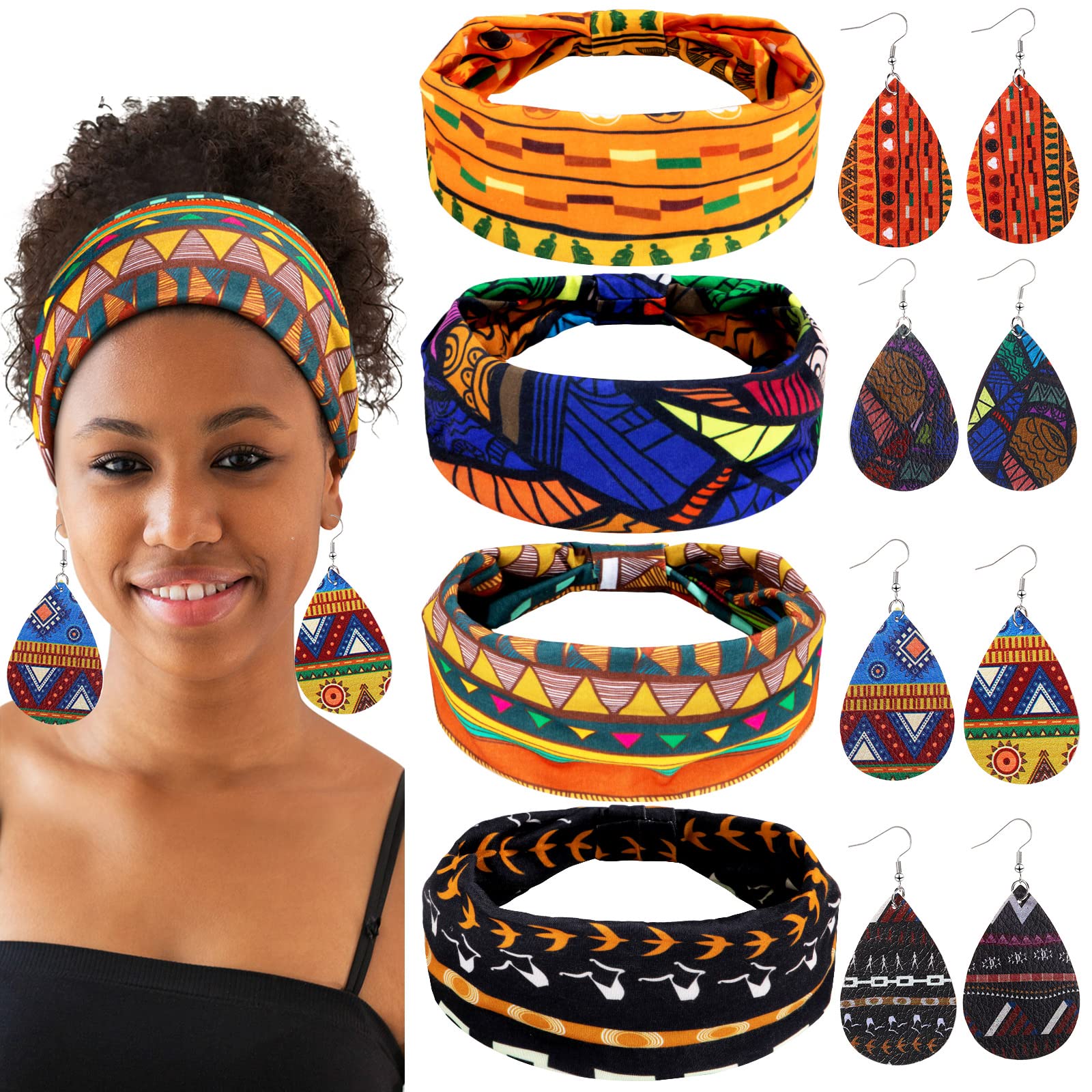 Photo 1 of ***PARTIAL SET/ EARRINGS NOT INCLUDED*** WILLBOND African Boho Print Headband, Head Wrap, Faux Leather Earrings Set for Women (Bright Pattern)