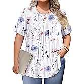 IN'VOLAND Womens Plus Size Tops Short Sleeve Tunic Crew Neck Shirts Summer Casual Loose Blouse 1X-5X