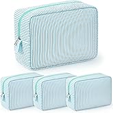 Sanwuta 3 Pcs Seersucker Makeup Bags Seersucker Cosmetic Bags Striped Women Large Travel Toiletry Organizer Preppy Storage Pouch for Embroidery Wedding Bridesmaid Gifts (Mint Green)