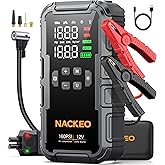 8000A Car Battery Jump Starter with Air Compressor 160PSI, Car Jumper Starter Portable (All Gas 12L Diesel), 12V Jump Box Car Battery with 600LM Light, Jumper Cables, Large LCD Display, Power Bank