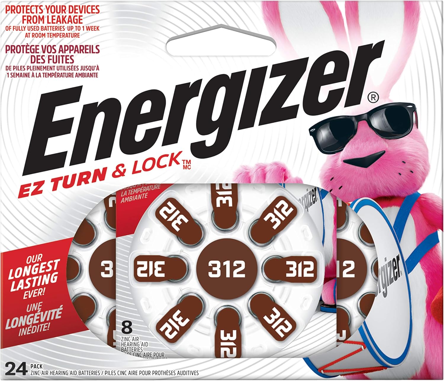 Energizer Hearing Aid Batteries Size 312, EZ Turn & Lock (24 Battery Count): Home Audio & Theater