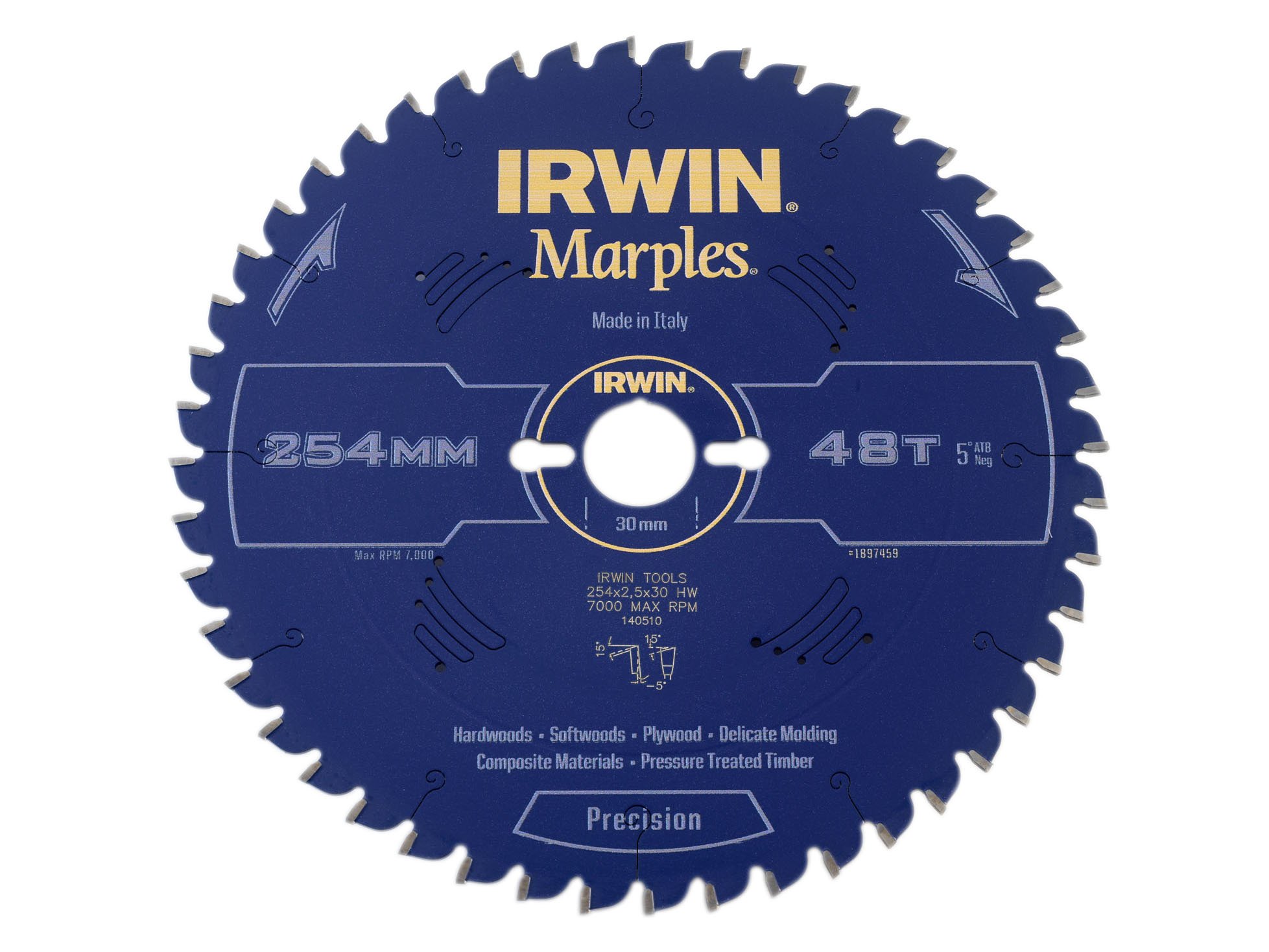 IRWIN IRW1897459 254 x 30mm 48-Teeth Irwin Marples Circular Saw Blade with ATB Tooth Grind/ Negative Hook