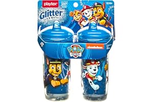 Playtex Baby Sipsters Hard Spout PAW Patrol Sippy Cup for 12+ Months, 9 Ounce (2 Count), Blue Glitter Chase and Marshall, Insulated Water Bottle for Kids, Spill-Proof Cups for Toddlers 1-3, Stage 3