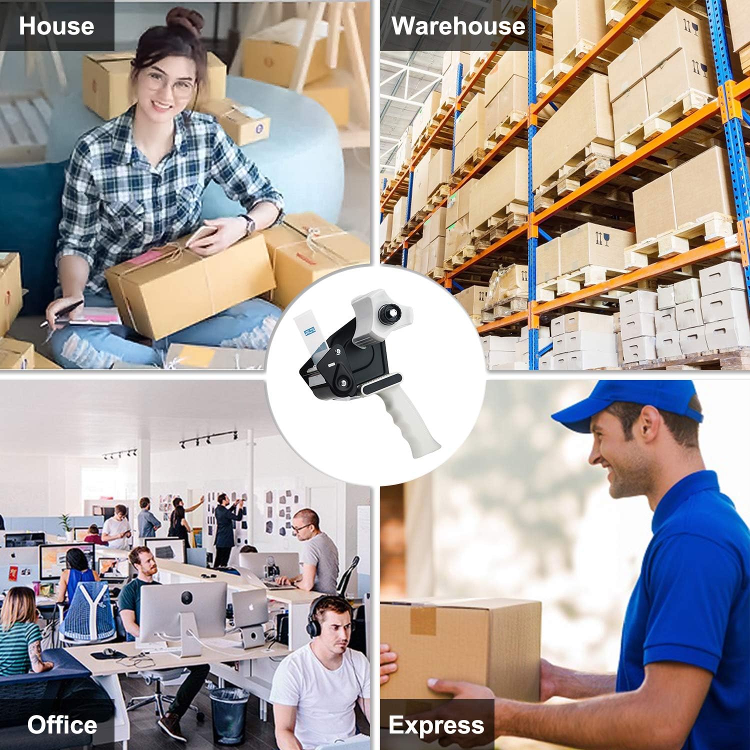 JARLINK Packing Tape Dispenser Gun with Rolls Tape, 3 inches Lightweight Industrial Side Loading Tape Dispenser for Shipping, Packaging, Moving, Box and Carton Sealing (Grey & Black) : Office Products