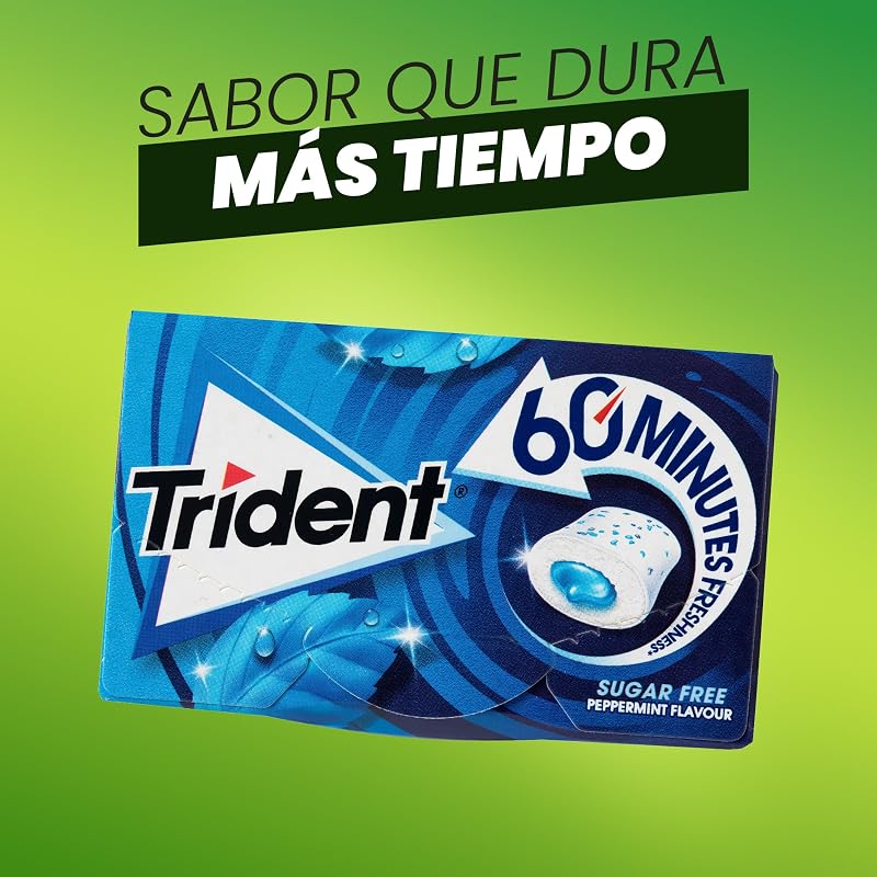 60 Minutos Menta - Chicles sin Azúcar con Sabor a Menta - Paquete de 16 Envases 22 g