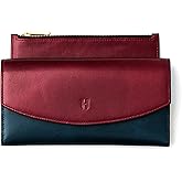HELMBROOK London Handcrafted Full-Grain Leather Women’s Wallet, RFID Blocking, 12 Card Slots, 3 Compartments, Removable Zipper Coin Pouch, Gift Box & Pouch, Christmas & Birthday, Burgundy-Navy Blue