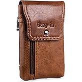Hengwin Phone Holster Belt Case with Belt Clip, Genuine Leather Belt Pouch Cell Phone Holder Fit for iPhone 16 Plus 15 Pro Max 14 Pro Max Samsung Galaxy S25 Plus (Fit Cellphone with Case On) (Brown)