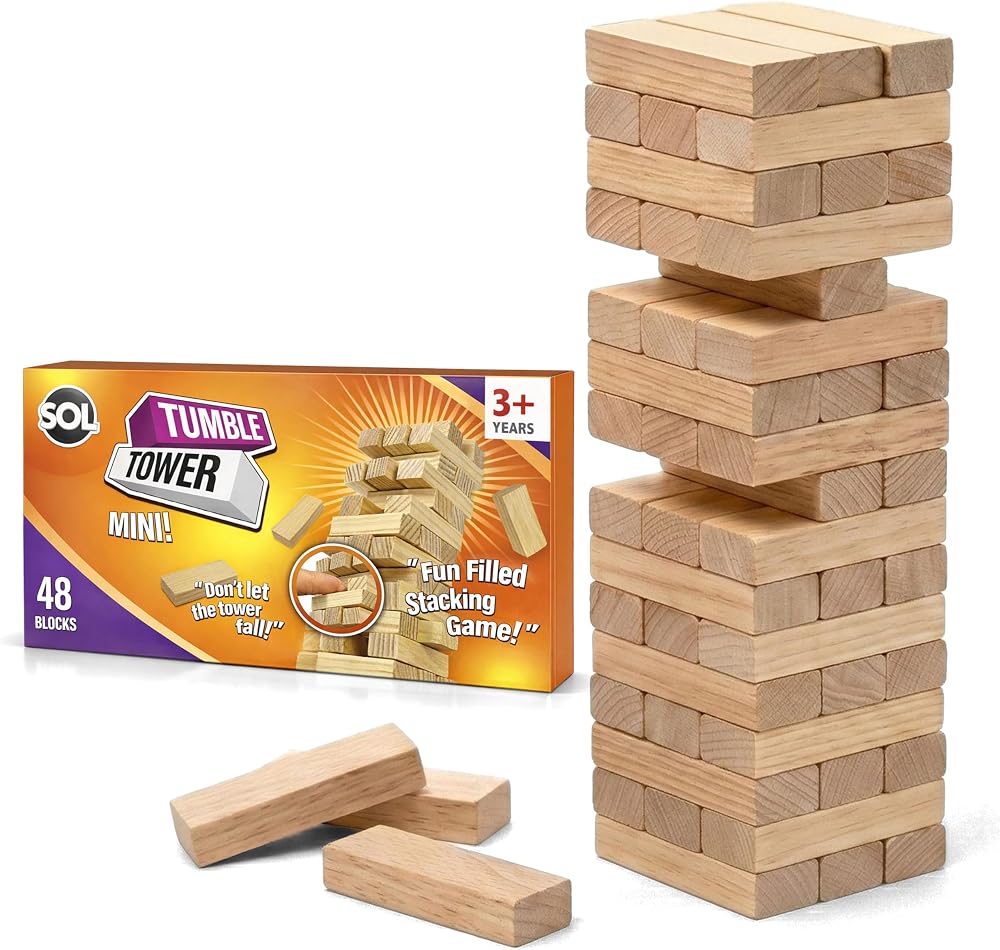 SOL 48pcs Mini Tumble Tower Game Wooden Travel Family Fun