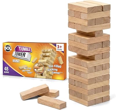 SOL 48pcs Mini Tumble Tower Game Wooden Travel Family Fun