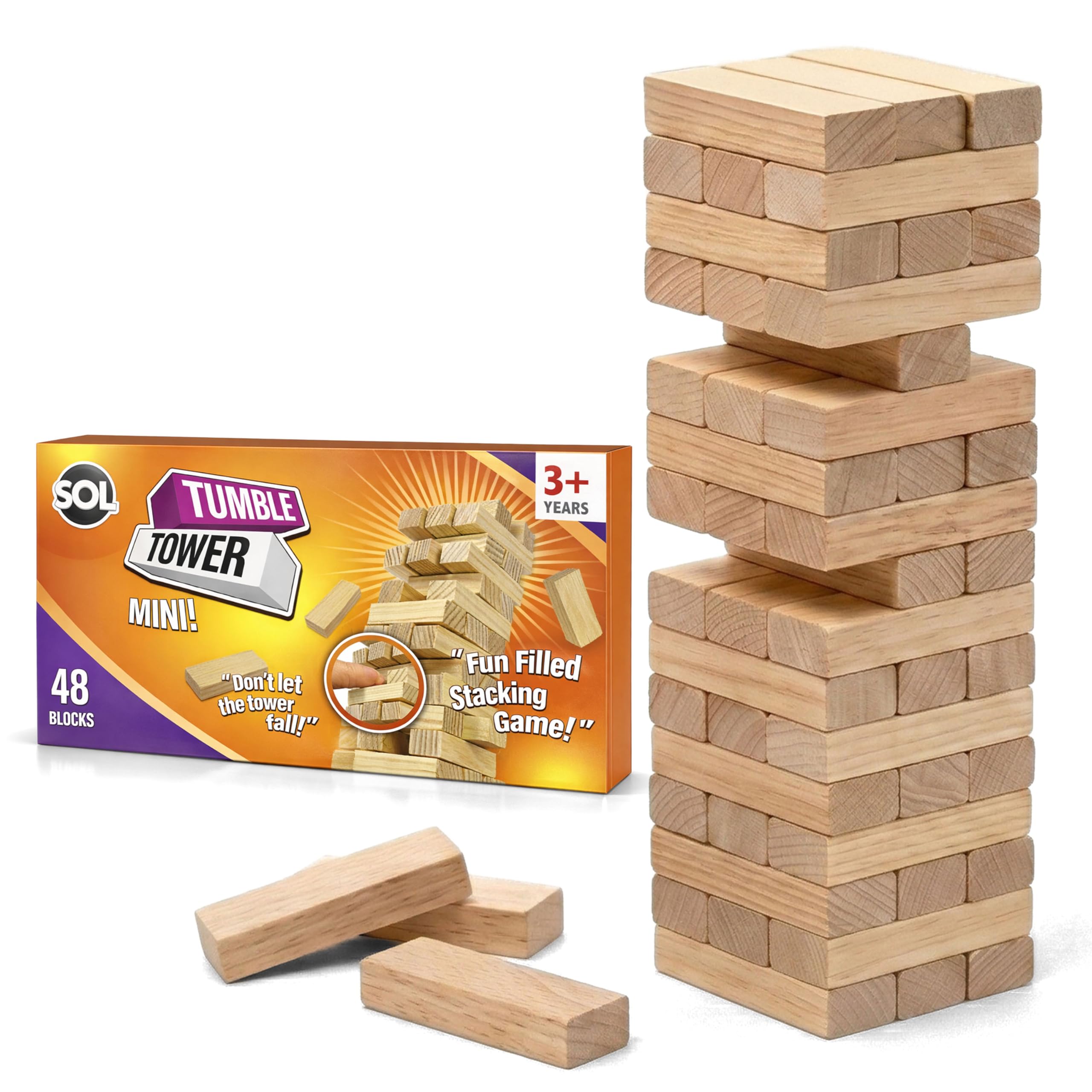 SOL Mini Tumble Tower, Wooden Stacking Tumbling Blocks, Balancing Game for Kids and Adults, Travel Size Classic Table Entertainment, Indoor and Outdoor Fun for Family, Children and Friends