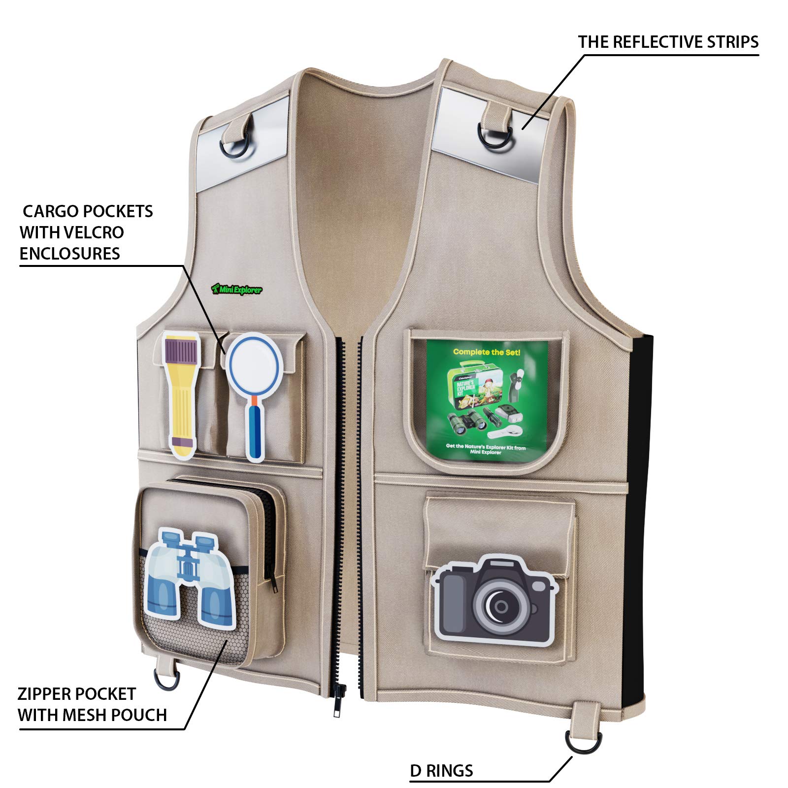 Kids Explorer Vest and Hat Costume - Backyard Safari Cargo Vest Kid Outdoor Activity - Gifts for Young Kids, Boys and Girls Ages 3-6