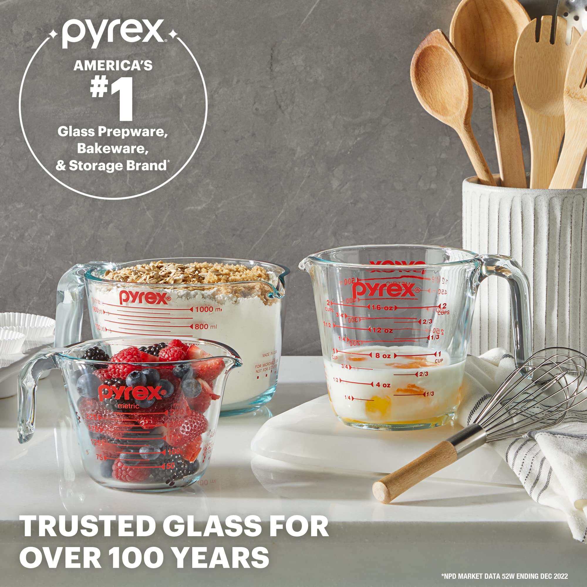 Pyrex 4Cup Glass Measuring Cup For Baking and Cooking, Dishwasher