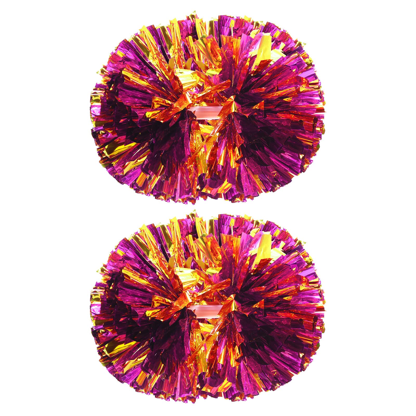 PATIKIL Cheerleading Pom Poms, 2 Pack PET Cheer Pom with Handle for Sport Game Team Spirit Fun Dance Stage Events, Rose Red Golden