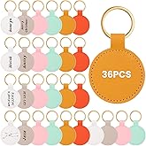 Wavyknot 36 Pcs Round Leather Keychains Blank Bulk with Key Rings for DIY Craft Laser Engraving Stamping PU Leather Key Fob Colorful for Women