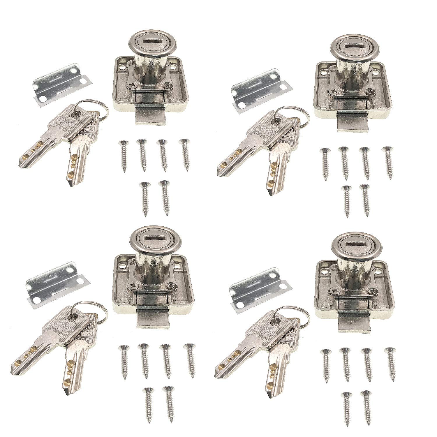 JZK 4 x Furniture Lock Cylinder with Same Keys, Wardrobe Lock Drawer Lock Cupboard Lock Filing Cabinet Door Lock with Key