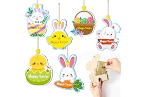 6 Pcs Easter Gift Card Holders Wooden Bunny Rabbit Chick Egg Money Cash Holder Hanging Ornament Decorations Spring Holiday Ba