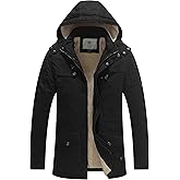 WenVen Men's Winter Sherpa Parka Mid Length Thicken Military Style Warm Jacket with Removable Hood
