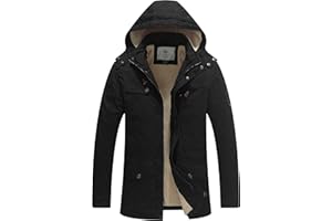 WenVen Men's Winter Sherpa Parka Mid Length Thicken Military Style Warm Jacket with Removable Hood