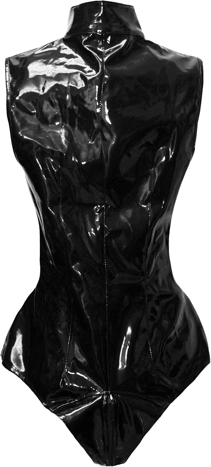 Bslingerie Sexy Black Wet Look Faux Leather Tassels Teddy: Clothing