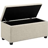 Amazon Basics Upholstered Storage Ottoman Bench with Soft Close Lid, Child-Safety Hinge, No Assembly Required, 35.5"W x 16.5"D x 17"H, Beige
