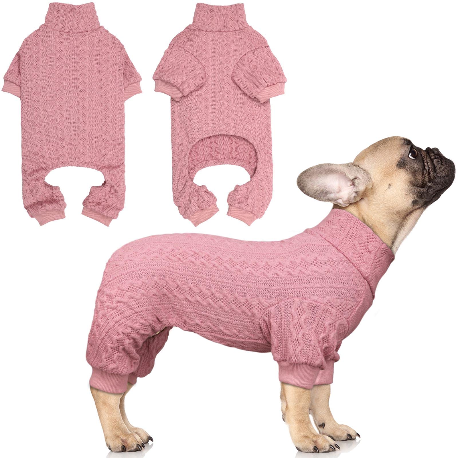 Photo 1 of Dog Sweater Turtleneck Knitted Pet Clothes Solid Color Puppy Sweater Warm Dog Sweaters for Small Dogs(Pink&S)
