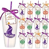 Mimorou 12 Set Halloween Cup Gifts Bulk Coffee Gift Card Holder with Cards Clear Plastic Tumblers with Lid Straw Thank You Cards Happy Boo Day Favor for Halloween Ghost Party Teacher Coworker