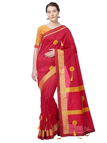 Womens Poly Cotton Silk Applique Work Saree