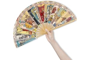 Weysat Christmas Tarot Gift Tarot Card Hand Fan Rave Fan Oversized Folding Bamboo Fortune Teller Decor Witchy Gifts for Women Gypsy Cosplay EDM Music Gala Festival Mystic Accessories(Classic)