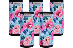 DIVALCUP Neoprene Luggage Handle Wrap, 5 Pack Trolley Case Grip Suitcase Identifier Protective Cover, Pink Rose