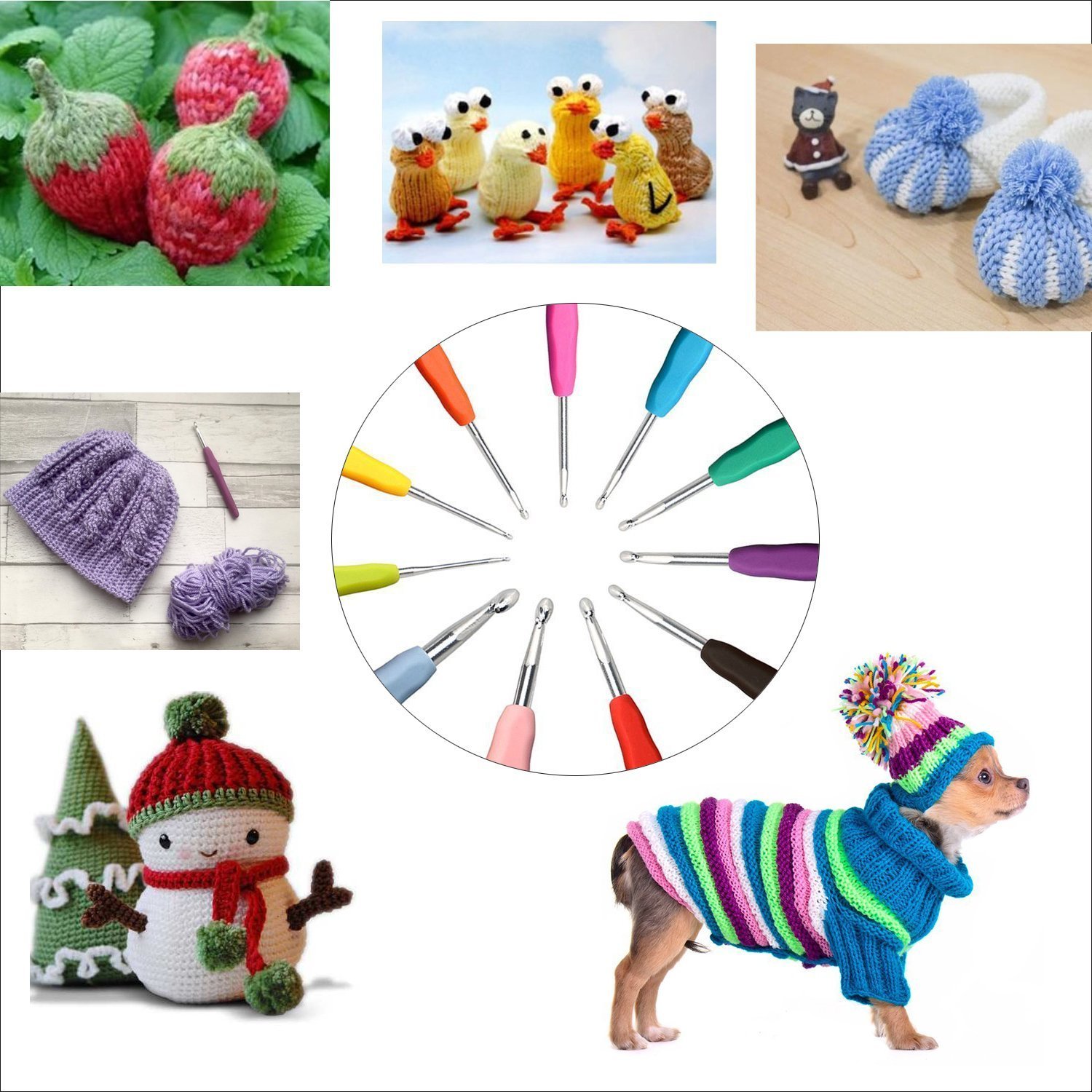Spring 11pcs Rainbow Crochet Set ergonomic soft rubber ergonomic handle with crochet hooks 19pcs Accessories (Rosa)