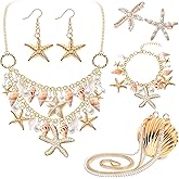 Hillban 6 Pcs Halloween Mermaid Costume Accessories Mermaid Jewelry Starfish Necklace Bracelets Seashell Purse Earrings Hair Clip for Costumes Cosplay Fancy Dress up