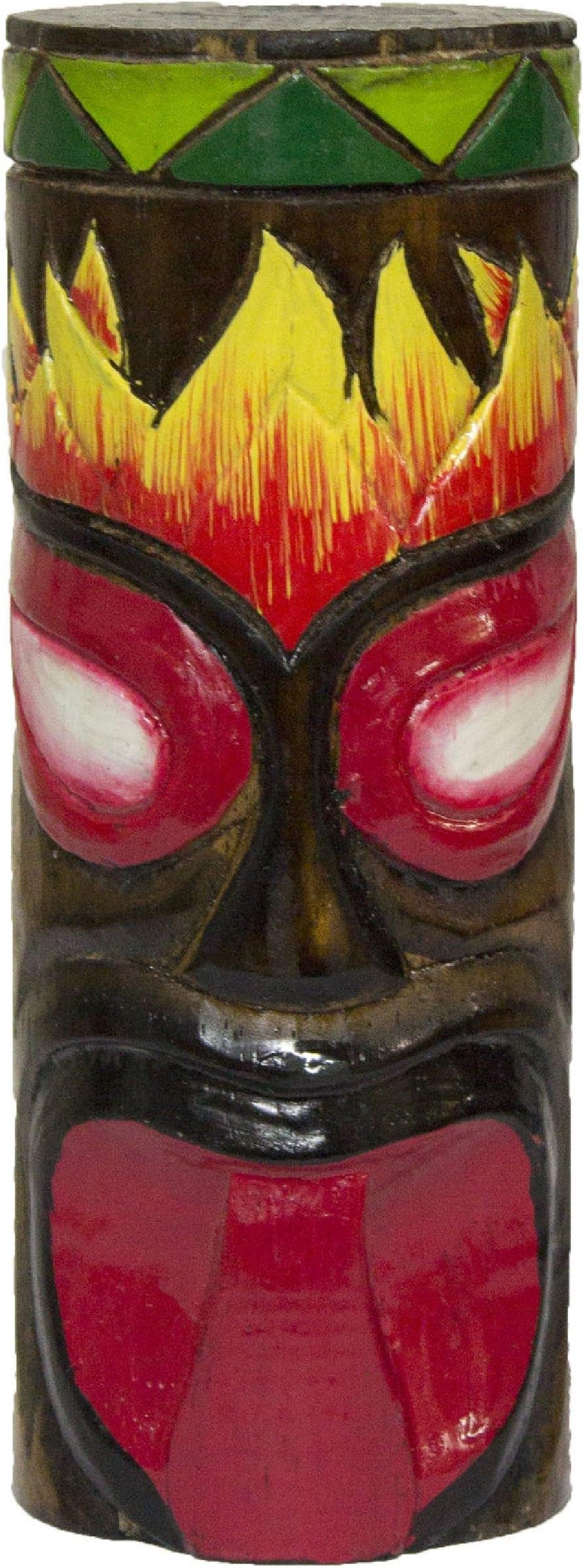 Chengshang Long Home 6 Inch Tall Hand Carved Hand Painted Totem Pole - Red-Tongue