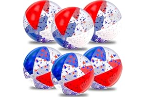 TURNMEON 6 Pack 20 Inch Patriotic Inflatable Beach Balls Bulk, 4th of July Confetti Red White and Blue Large Beach Ball for Kids Adults Beach & Summer Pool Party Decorations,Outdoor Pool Toys Game