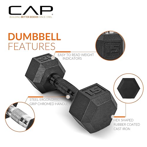 CAP Barbell 150lb Comfort Grip Rubber Encased Hex Dumbbell Set