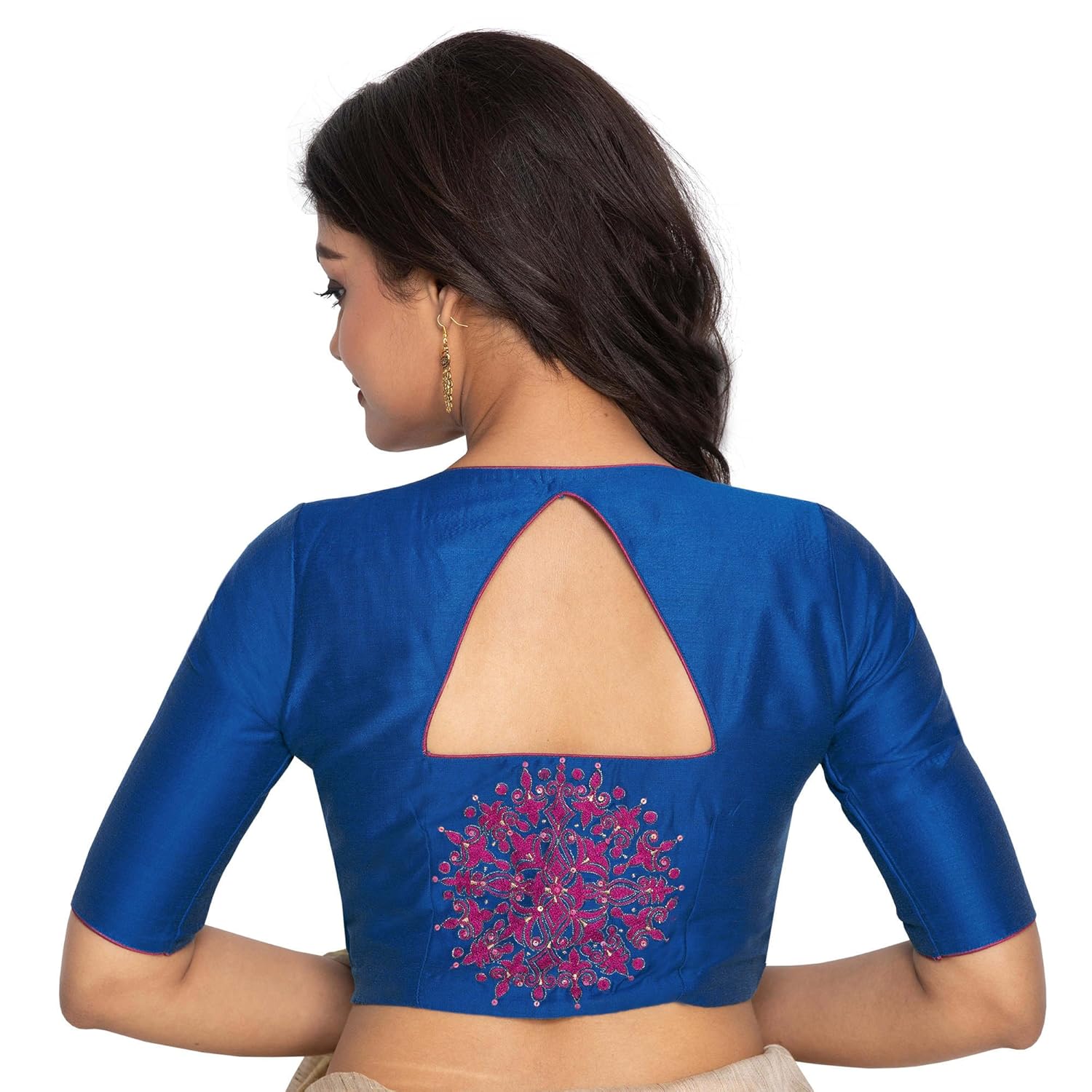 blue cotton silk embroidered blouse