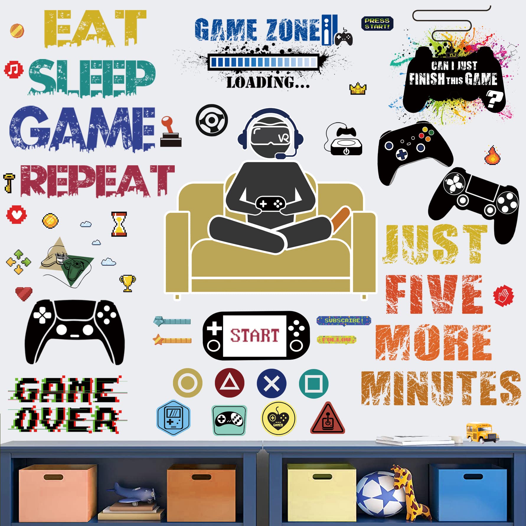 Photo 1 of 48 Pieces Creative Video Game Room Decor Excellent in Gamer Girl Accessories and Posters for Boys Bedroom, Wall Decals Decorations for Playroom Kids Room Teens Room