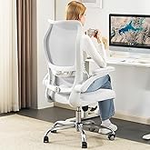 TRALT Ergonomic Office Chair - Desk Chair with Wave High Back Adjustable Lumbar Support Computer Chair - Gaming Chairs Mesh Backrest and PU Leather Seat for Home Reading Chairs to Adults(White)