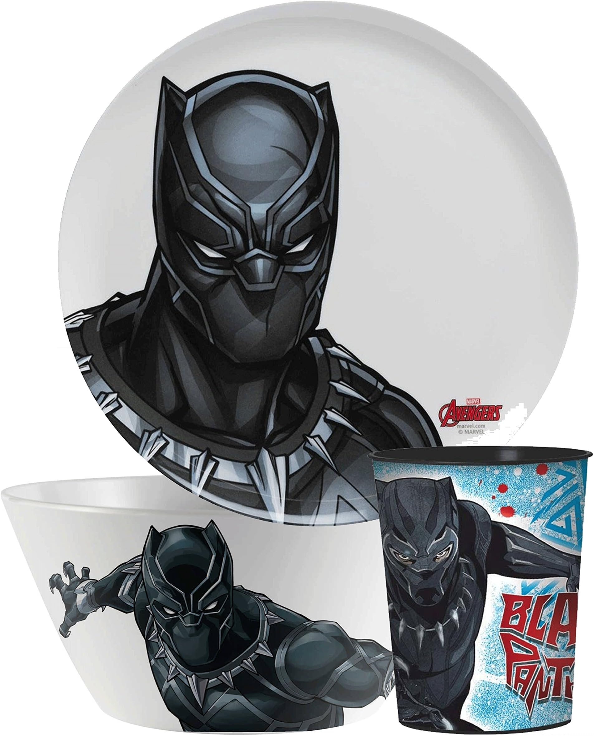 Zak Designs Marvel Comics Dinnerware Set Featuring Black Panther! Includes Plate, Bowl & Tumbler Cup! BPA Free, 3pc