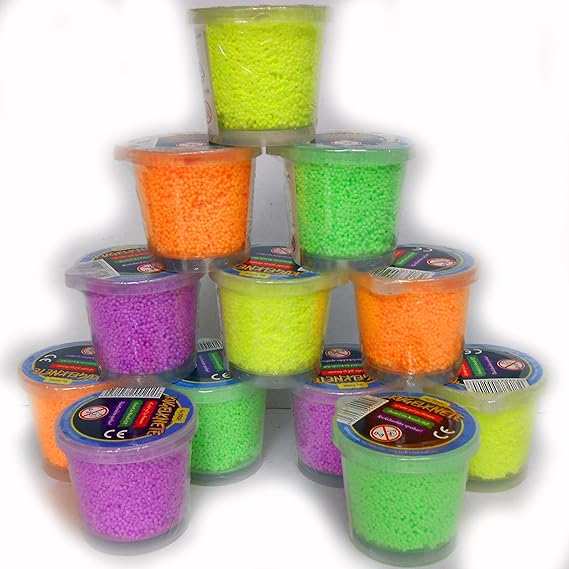 Schnäppchenladen24 12 Dosen Kugelknete Formknete Bastelknete in den Farben orange, gelb, lila und grün