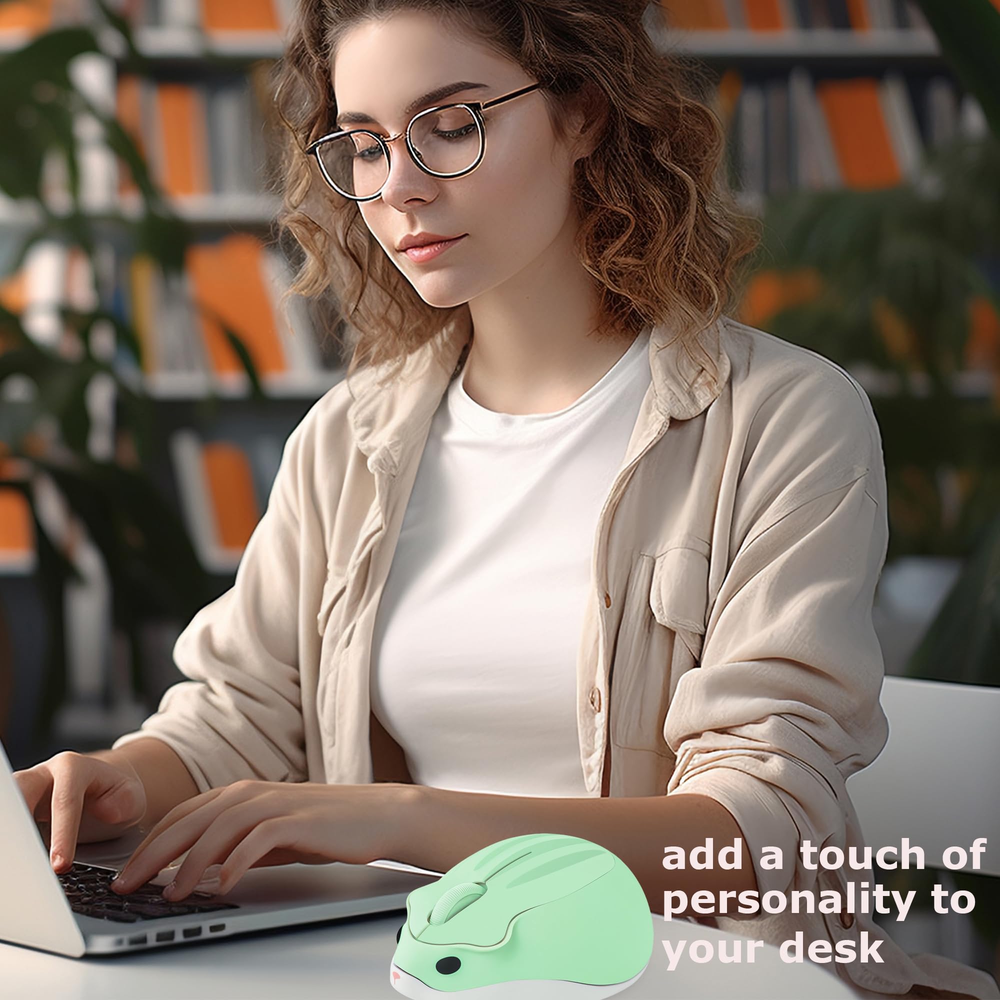 Wireless Mouse Cute Hamster Shape Silent Quiet Click Portable Mobile Fun Travel Optical 1200DPI USB Funny Cool Cordless Mice for PC Laptop Computer Notebook MacBook Kids Girl Women Men Adults Gift