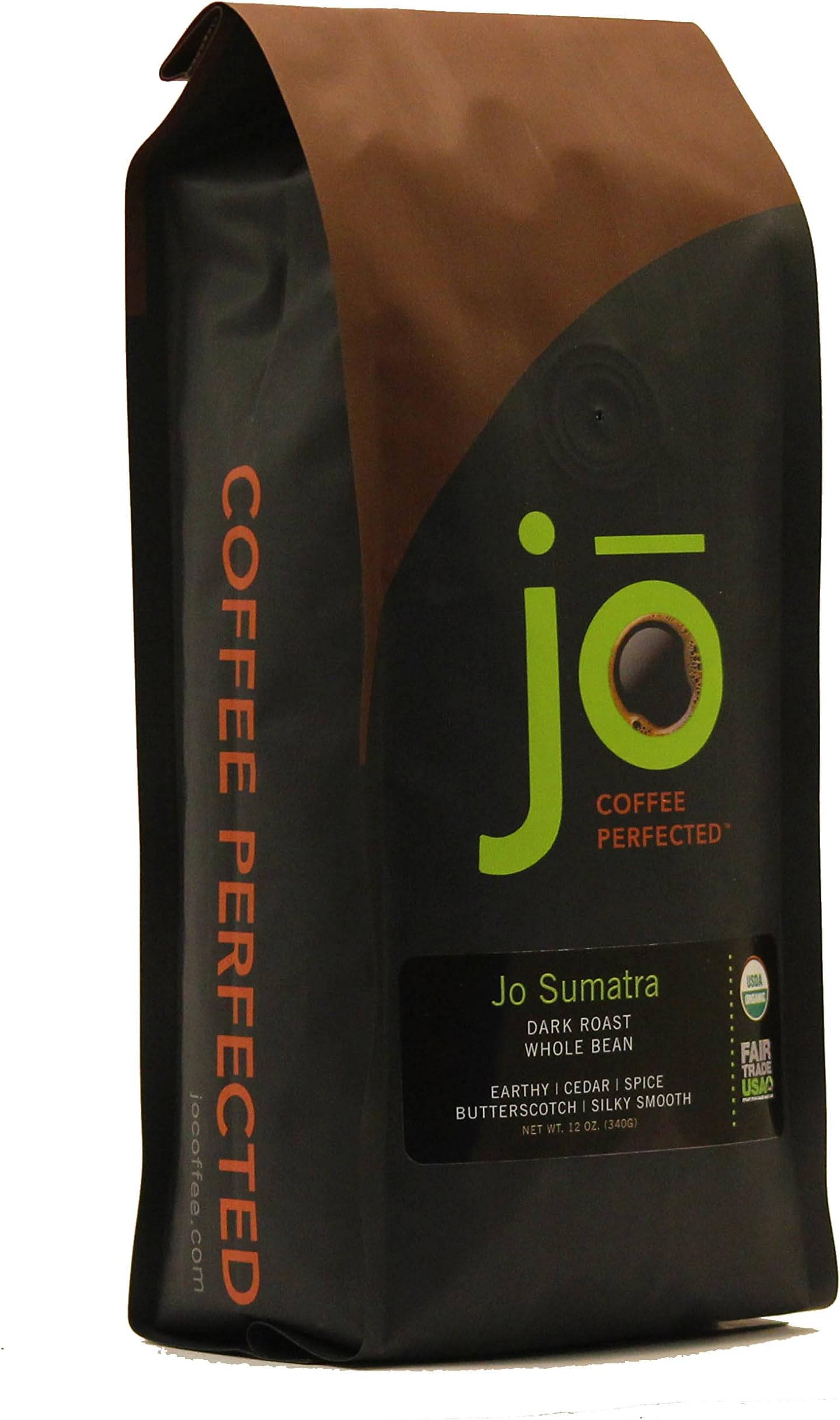 JO SUMATRA: 12 oz, Dark Roast, Whole Bean Arabica Coffee, Organic Sumatra Mandheling, USDA Certified Organic, NON-GMO, Fair Trade Certified, Gourmet Coffee from the Jo Coffee Collection