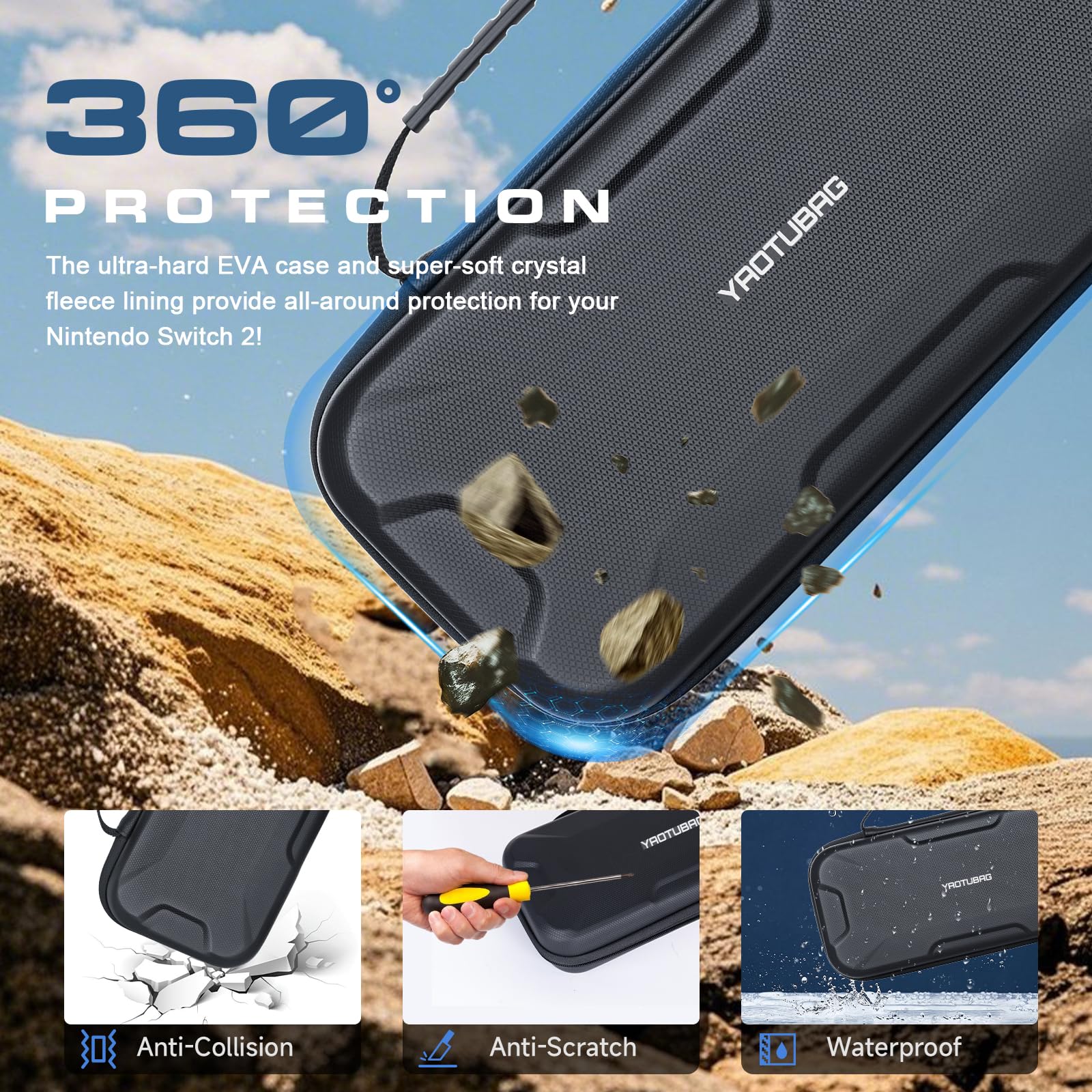 YAOTUBAG Carrying Case for Nintendo Switch 2 2025, Large Capacity Travel Protective Handbag, Hard Shell Portable Pouch, Holds Cased Console, Accessories, 12 Game Cards [Plus Version] Black