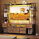 RALGEND Large Entertainment Center for TVs up to 65", Wall Unit TV Stand with Bookshelves for Living Room, Bedroom Dresser with Storage Shelves, LED Console with Power Outlets, Rustic Brown and Black