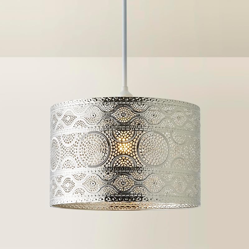 MiniSun Moroccan Style Silver Chrome Ceiling Pendant Shade 300mm
