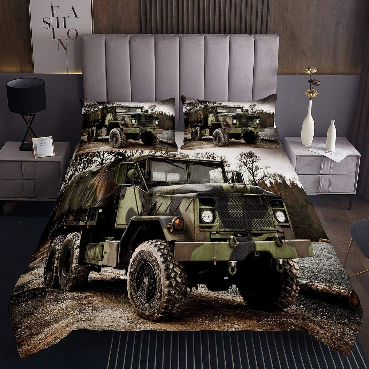 Amazon Com Military Truck Coverlet Set Camouflage Car Quilt For Kids Teen Boys Young Man Army Troop Transport Truck Bedspread 3d Print Vehicle Bed Cover Green Bed Decor With 2 Pillow Cases Queen