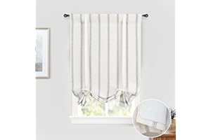 DriftAway Farmhouse Double Layer Linen Blackout Tie Up Curtains Thermal Insulated Vertical Striped Fully Lined Balloon Roman Shade Bathroom Window Adjustable Rod Pocket 24.5 Inch by 46.5 Inch Gray
