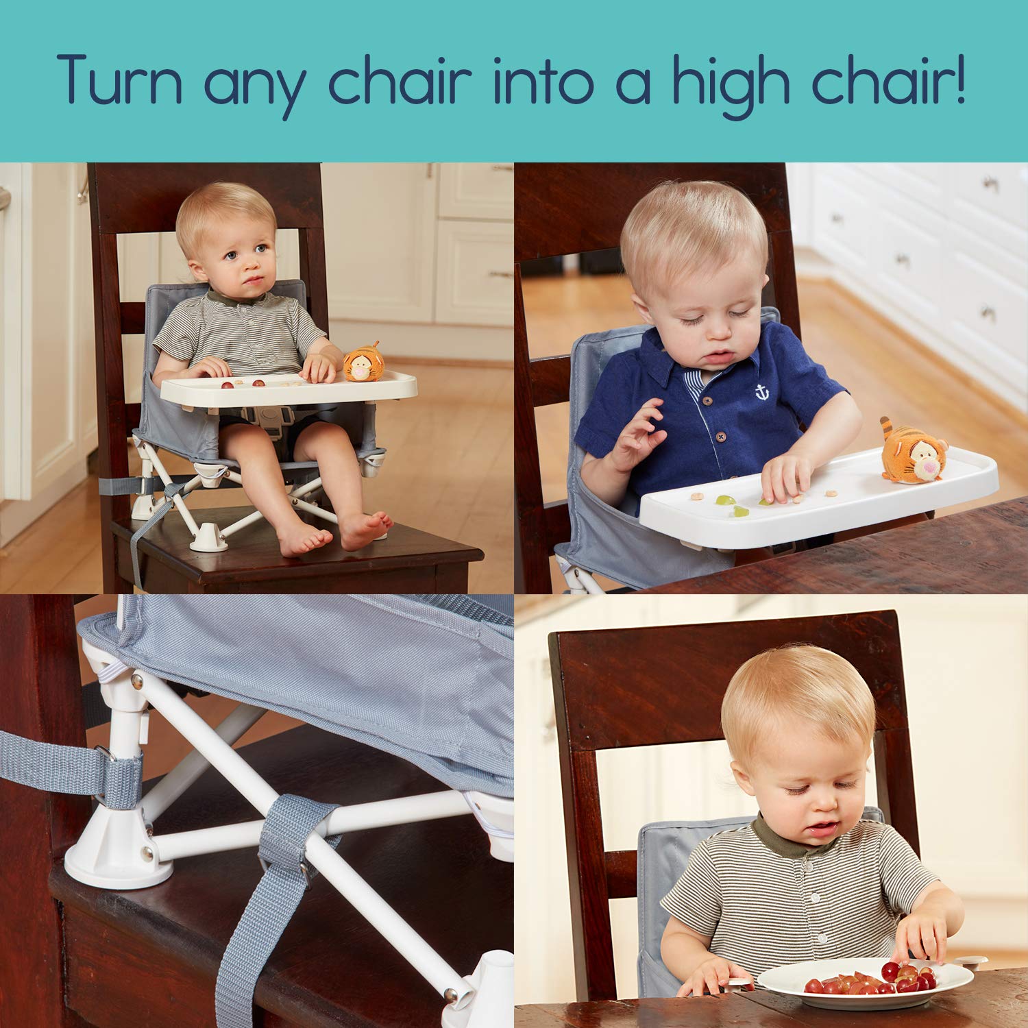 hiccapop Omniboost Travel Booster Seat with Tray for Baby | Folding Portable High Chair for Eating, Camping, Beach, Lawn, Grandma’s | Tip-Free Design Straps to Kitchen Chairs - Go-Anywhere High Chair : Baby
